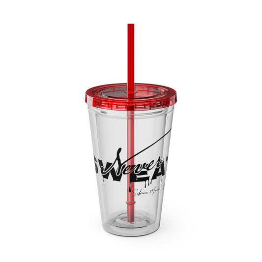 Never Sweat Official Sunsplash Tumbler with Straw, 16oz red/purp