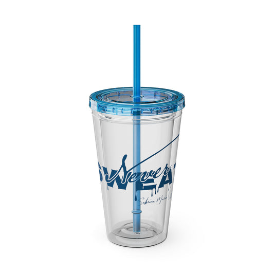 Never Sweat Official Sunsplash Tumbler with Straw, 16oz blue