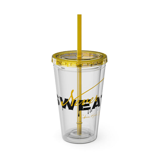 Never Sweat Official Sunsplash Tumbler with Straw, 16oz yellow